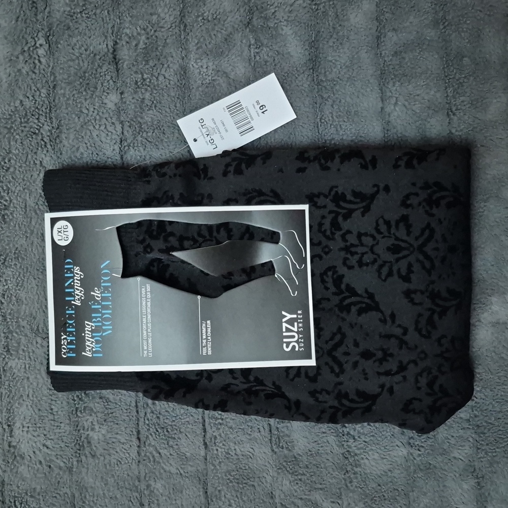 Suzy Shier Paisley High-rise Black Patterned Leggings Size L/XL, New With Tags!